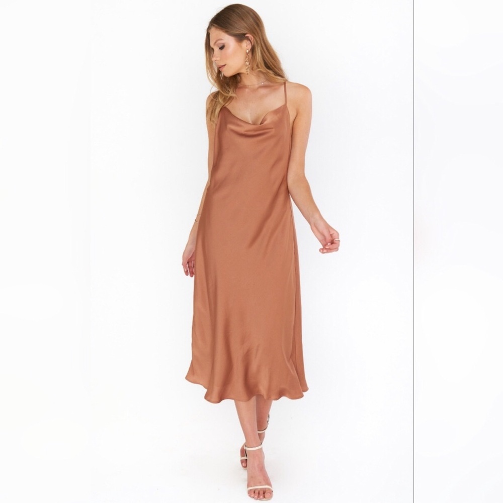 Show Me Your Mumu Verona Cowl Dress Copper Luxe Satin size large
